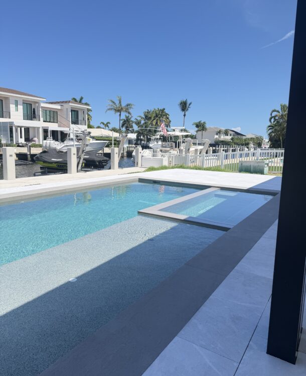 Modern waterfront pool in Lighthouse Point